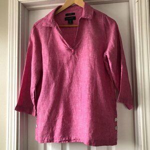 Tahari Soft Pink Linen Boxy Cut Blouse size M